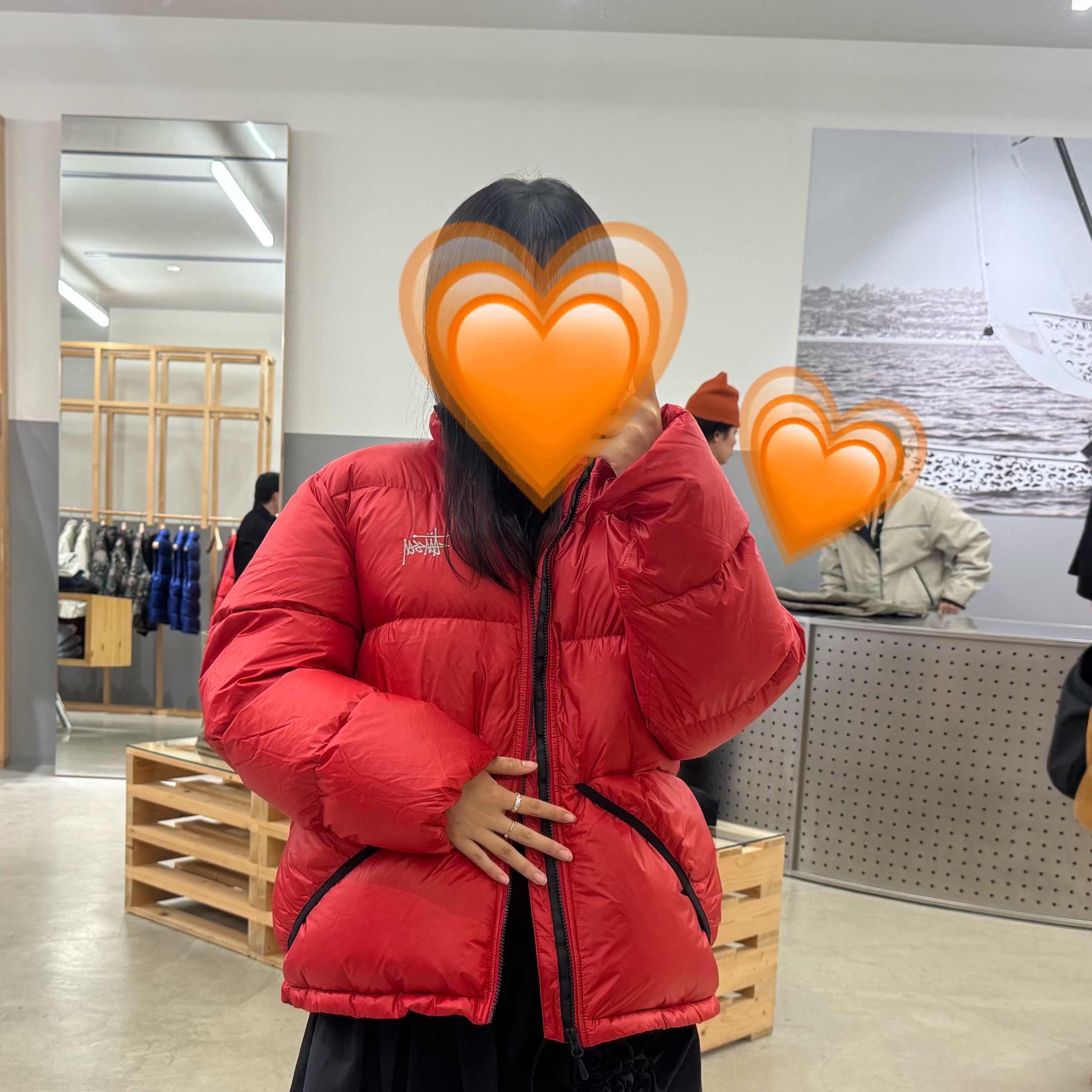 Stussy Micro Ripstop Down Jacket Red 착용 스타일 - 1