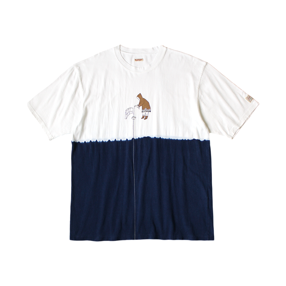 캐피탈 20 저지 IDG 핸드 다이드 크루 티셔츠 아이스 피싱 Pt 화이트 인디고(Kapital 20 Jersey IDG Hand Dyed Crew T-Shirt Ice Fishing Pt White Indigo) - 1