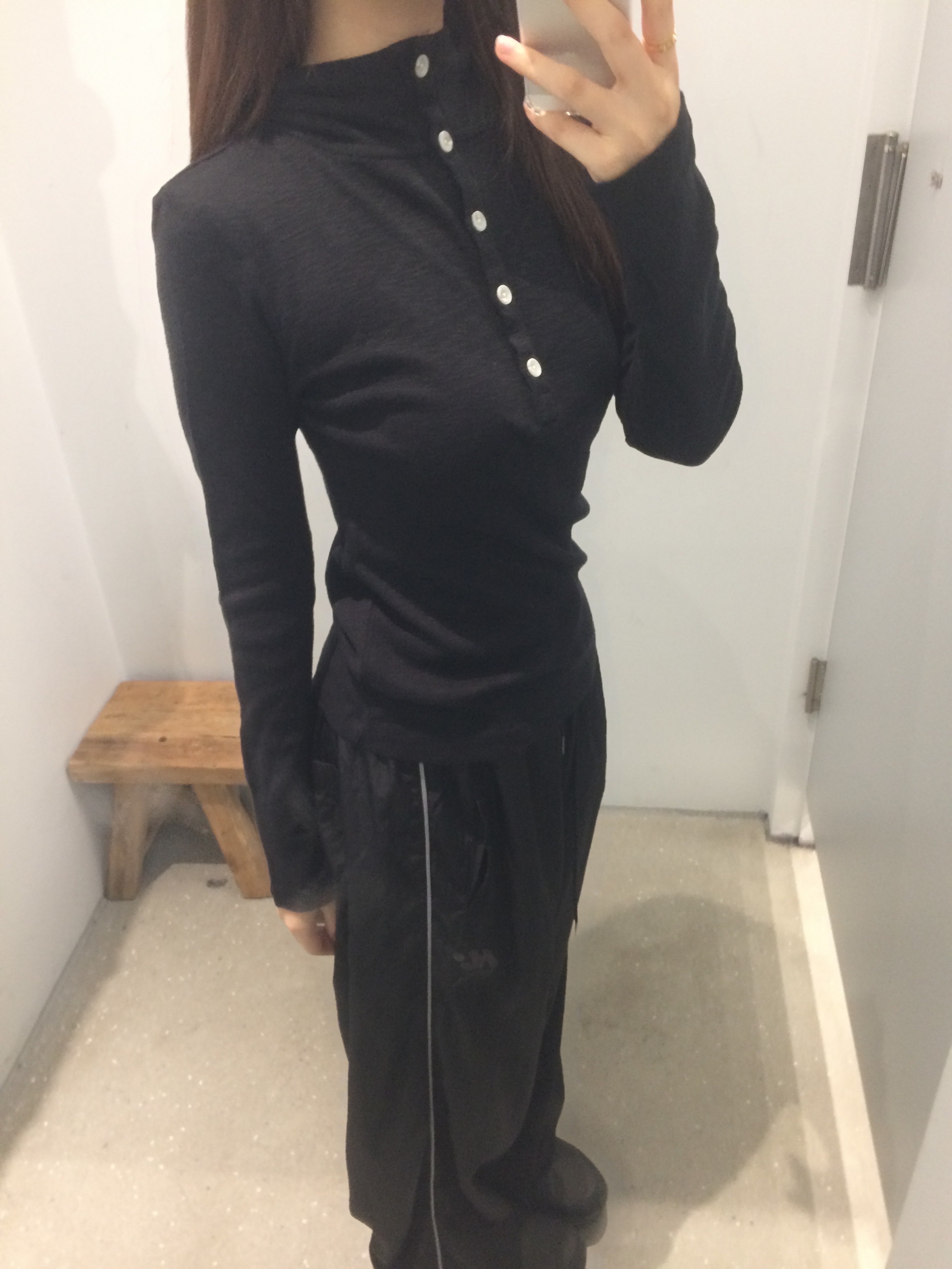 (W) Polyteru Human Index Human Slub Button Hoodie Black, [기간한정 10%쿠폰] Polyteru Human Index Index Track Pants Black/White 착용 스타일