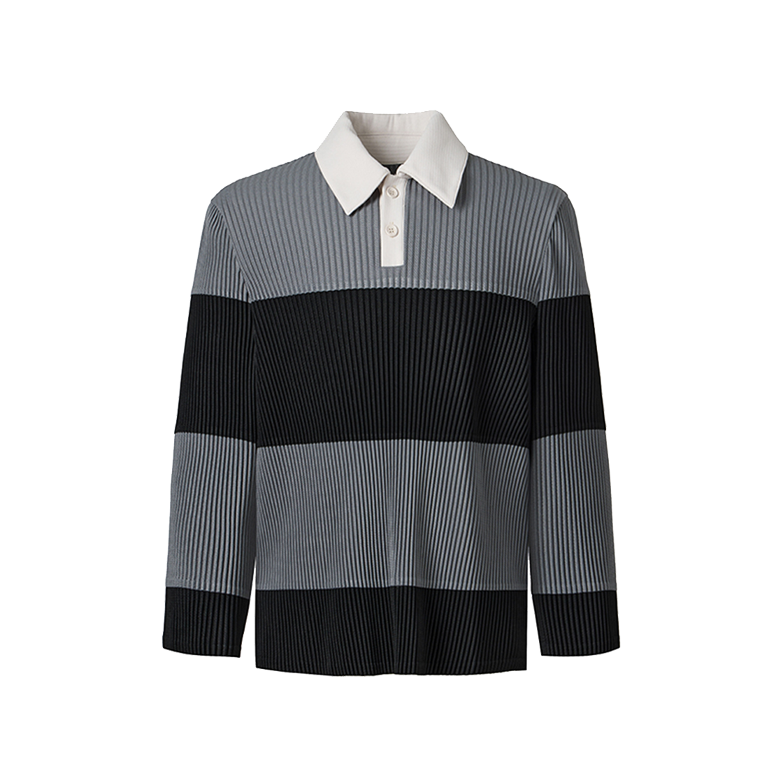 몽플리쎄 여성[공용] 플리츠 스트라이프 럭비 셔츠 블랙(Monplisse Unisex Pleats Striped Rugby Shirts Black)
