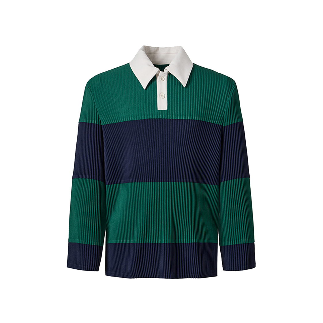 몽플리쎄 여성[공용] 플리츠 스트라이프 럭비 셔츠 그린(Monplisse Unisex Pleats Striped Rugby Shirts Green)