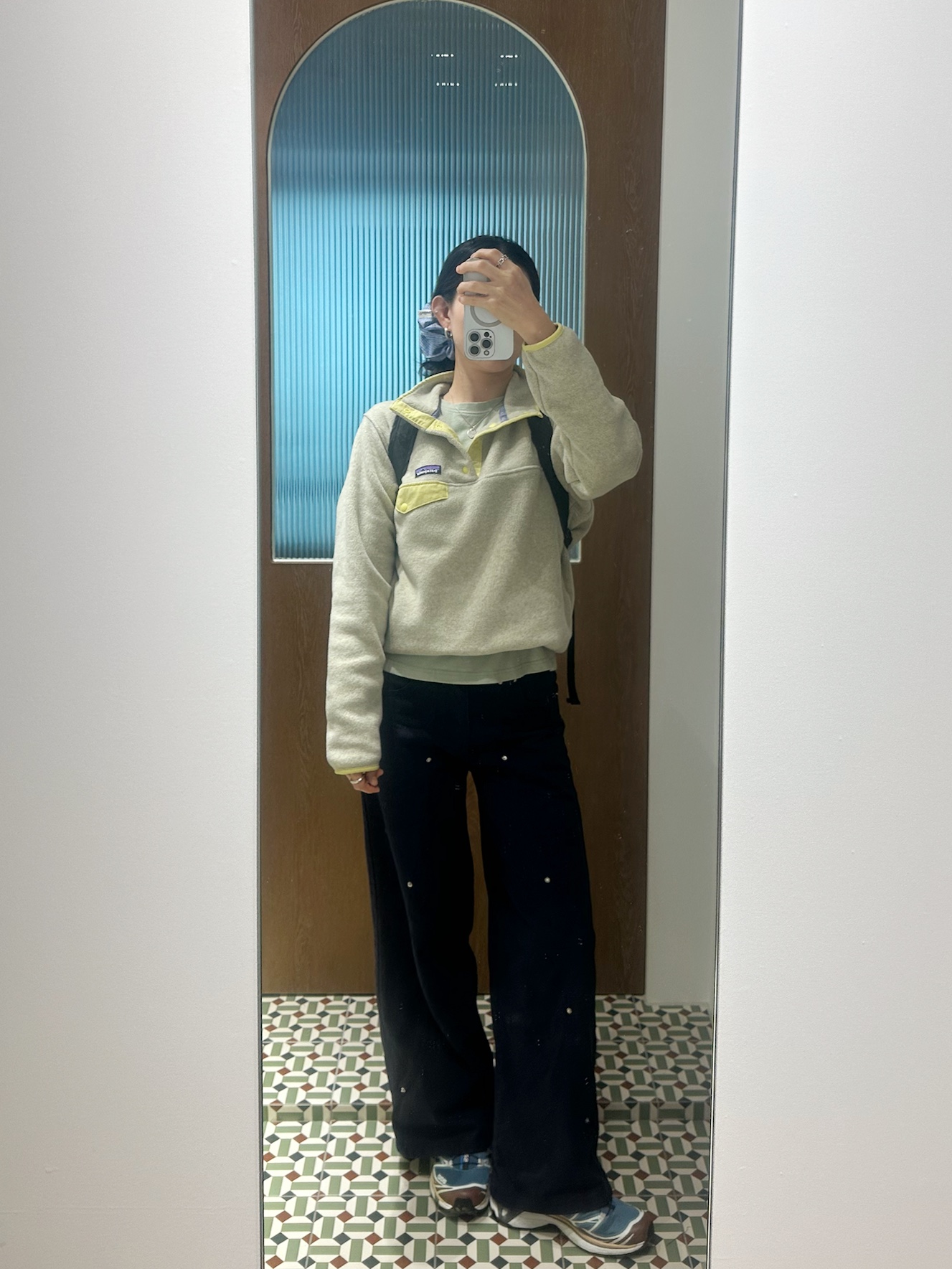 Salomon XT-6 Aegean Blue Tortoise Shell, (W) Patagonia Lightweight Synchilla Snap-T Fleece Pullover Oatmeal Heather W Nearly Green 착용 스타일 - 1