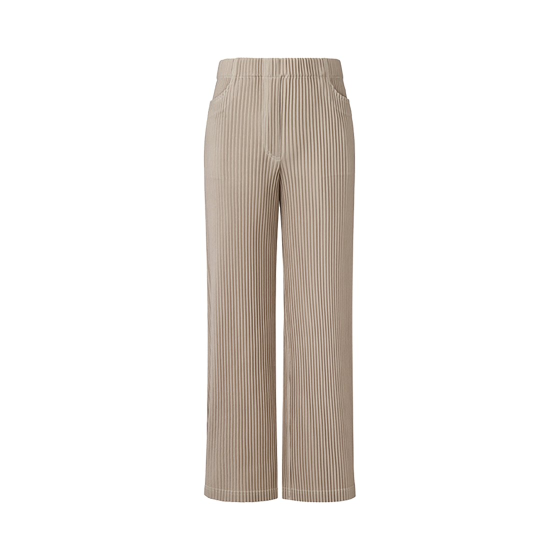 몽플리쎄 여성 밑단 스냅 투웨이 플리츠 스트레이트 팬츠 베이지(Monplisse Women Hem Line Snap Pleats Straight Pants Beige)