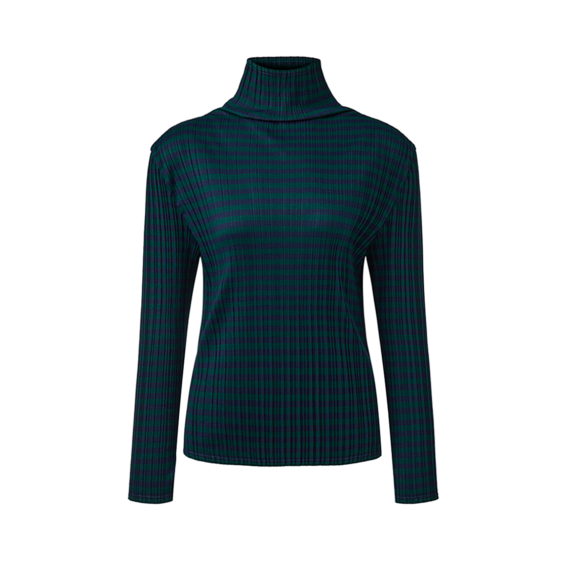 WTS1ZGN Monplisse Women Jersey Striped High Neck Pleats T-shirts Green