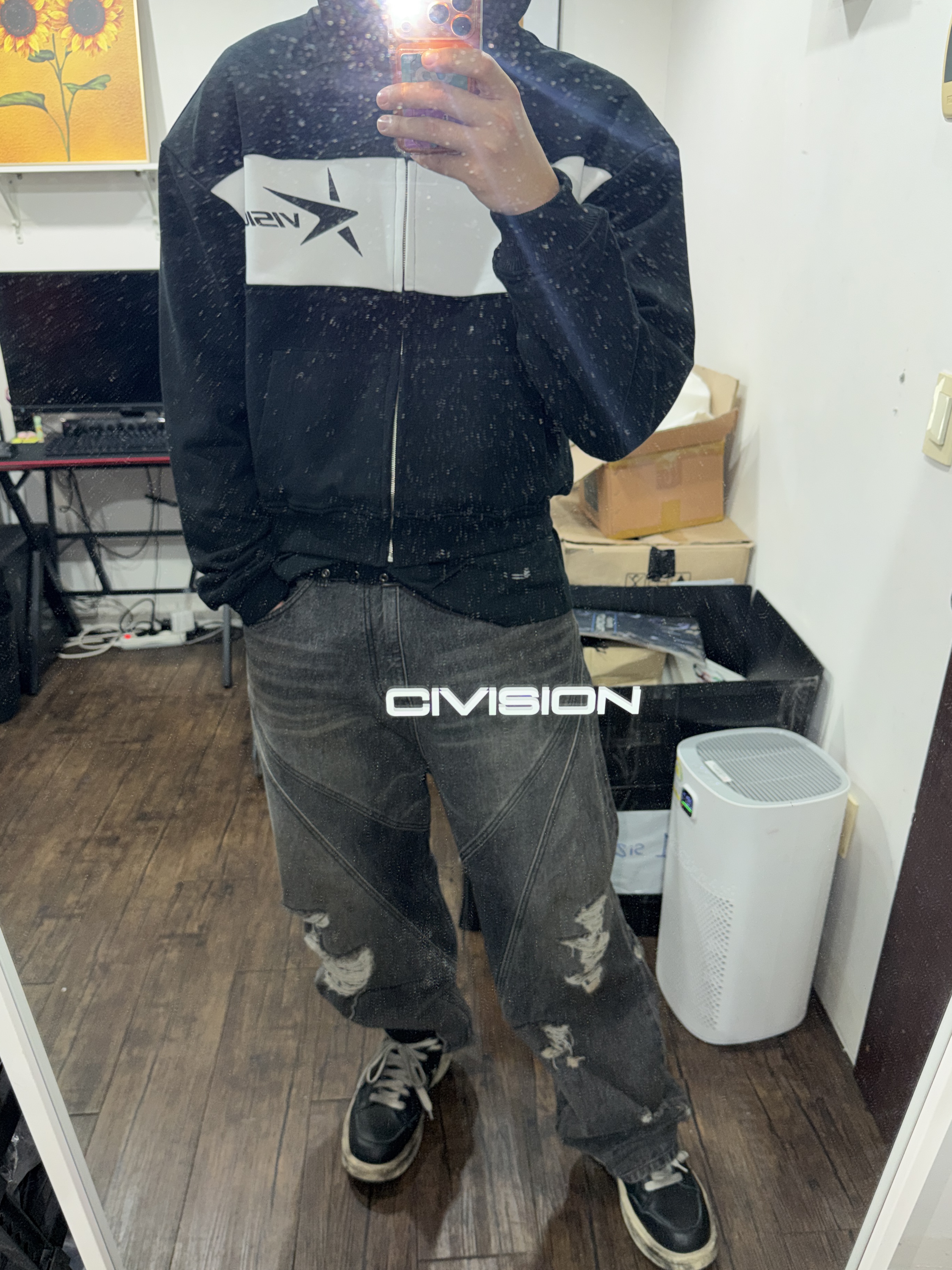 Civision by CSC Star Logo Hoodie Zip-Up Black, Converse x Drkshdw Turbowpn Black Cream 착용 스타일 - 3