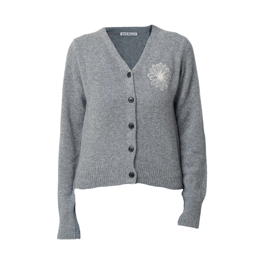 (W) 마르디 메크르디 브이넥 라쿤 블렌디드 가디건 그레이 아이보리((W) Mardi Mercredi V-Neck Raccoon Blended Cardigan Grey Ivory)
