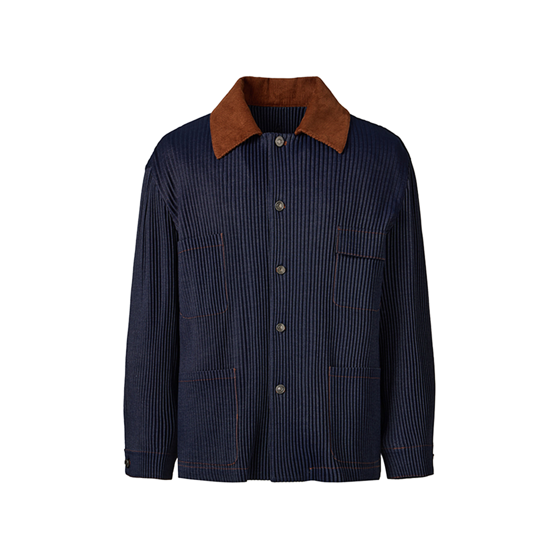 MJA2KNV Monplisse Unisex Coduroy Collar Liner Pleats Work Jacket Navy