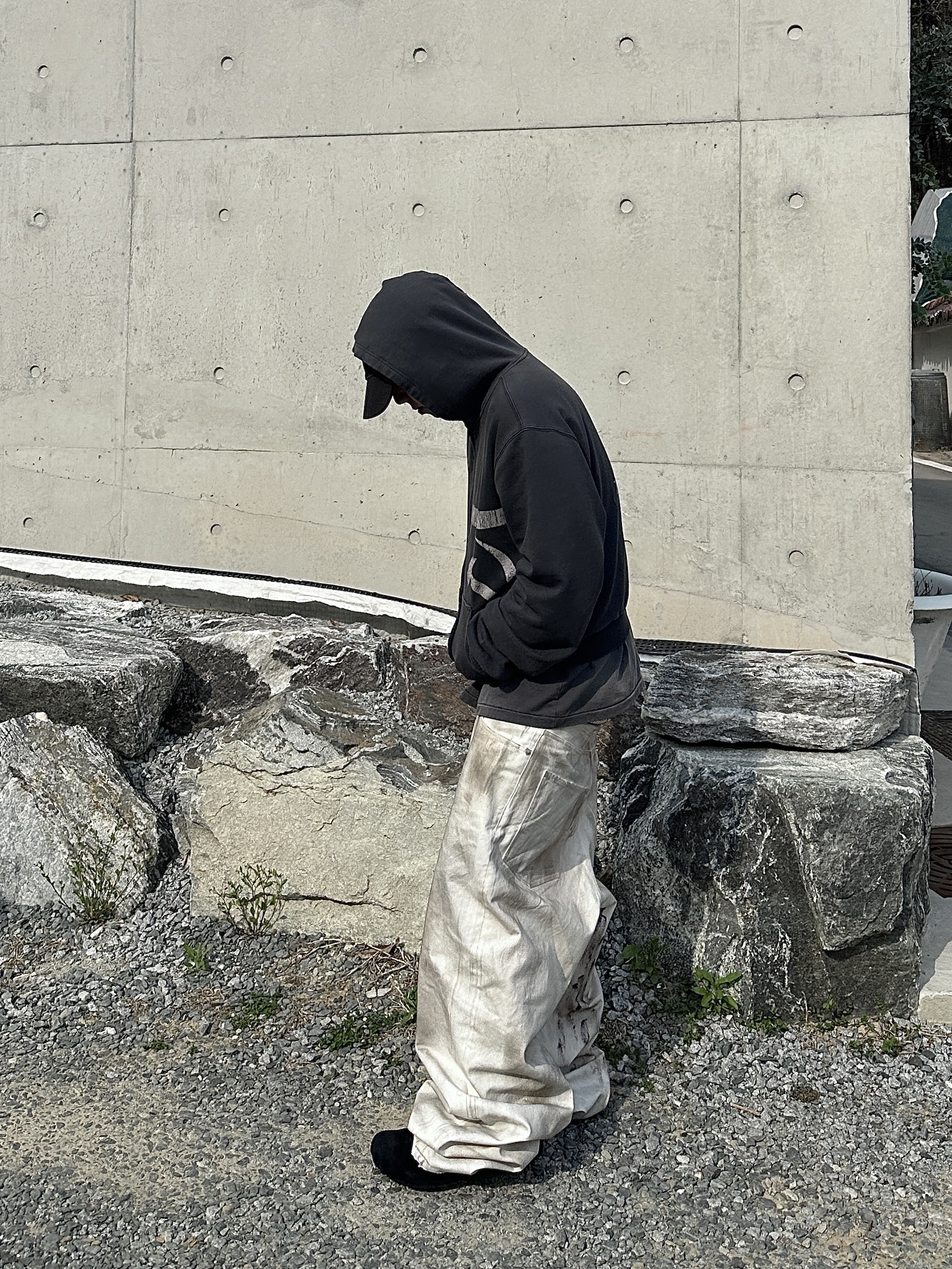 qualisartifexpereo Soviet VTG Hoodie Zip Up, qAp Dirty Baggy Pants Cream 착용 스타일 - 2