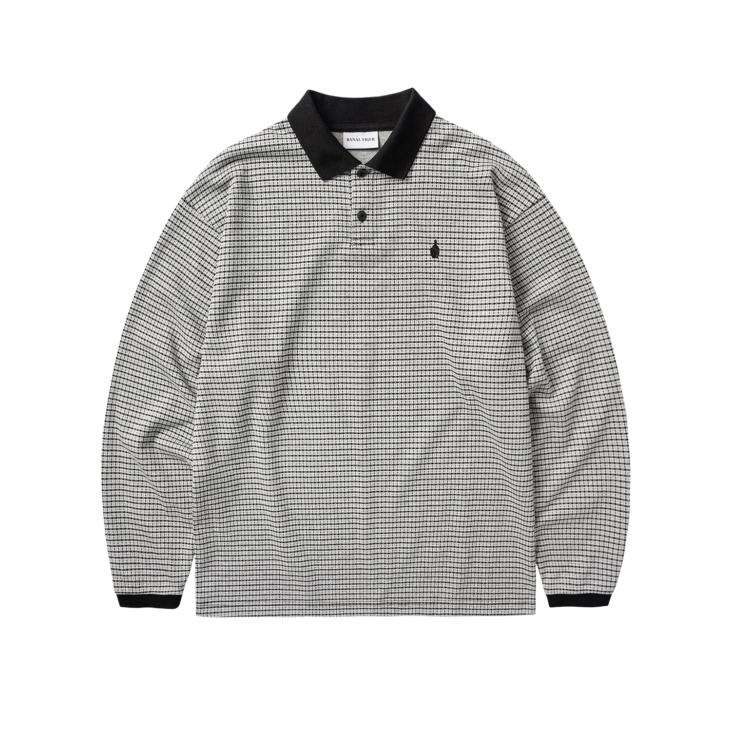 버날 타이거 자카드 롱 슬리브 폴로 셔츠 그레이