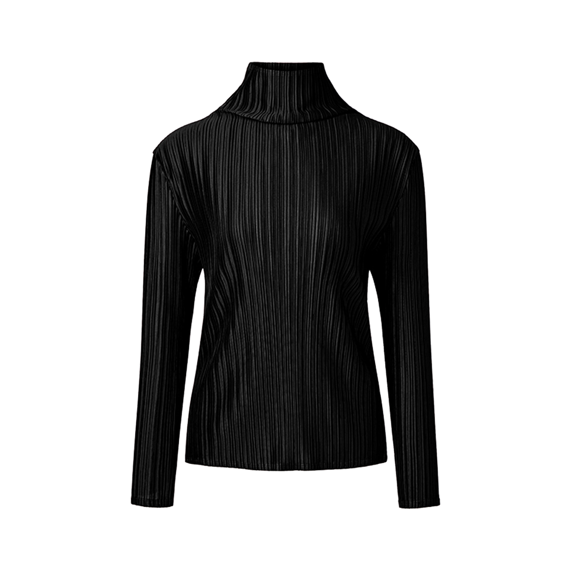 WTS1YBK Monplisse Women High Neck Long Sleeve Pleats T-shirts Black
