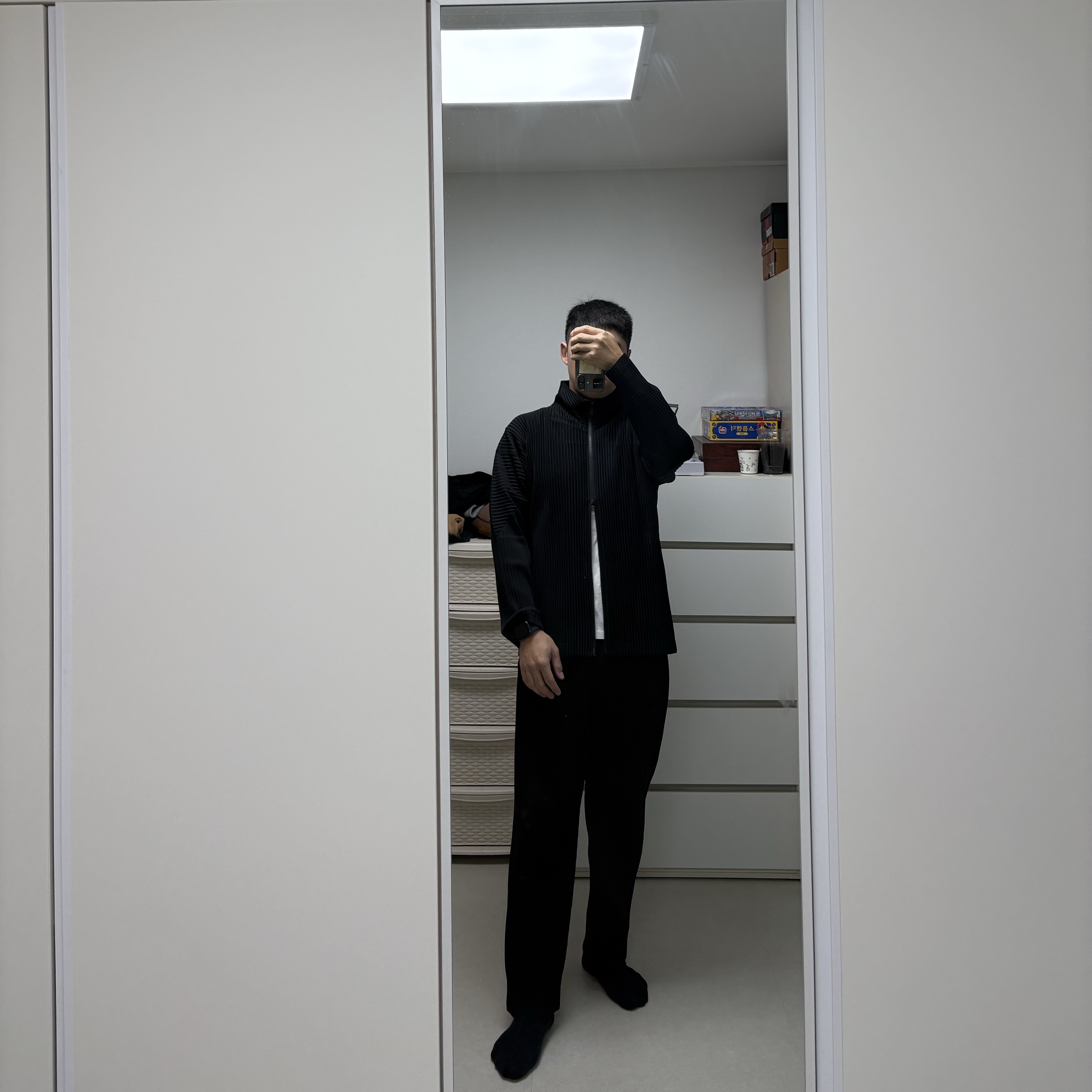 Homme Plisse Issey Miyake Basics Zip Up Jacket Black 착용 스타일