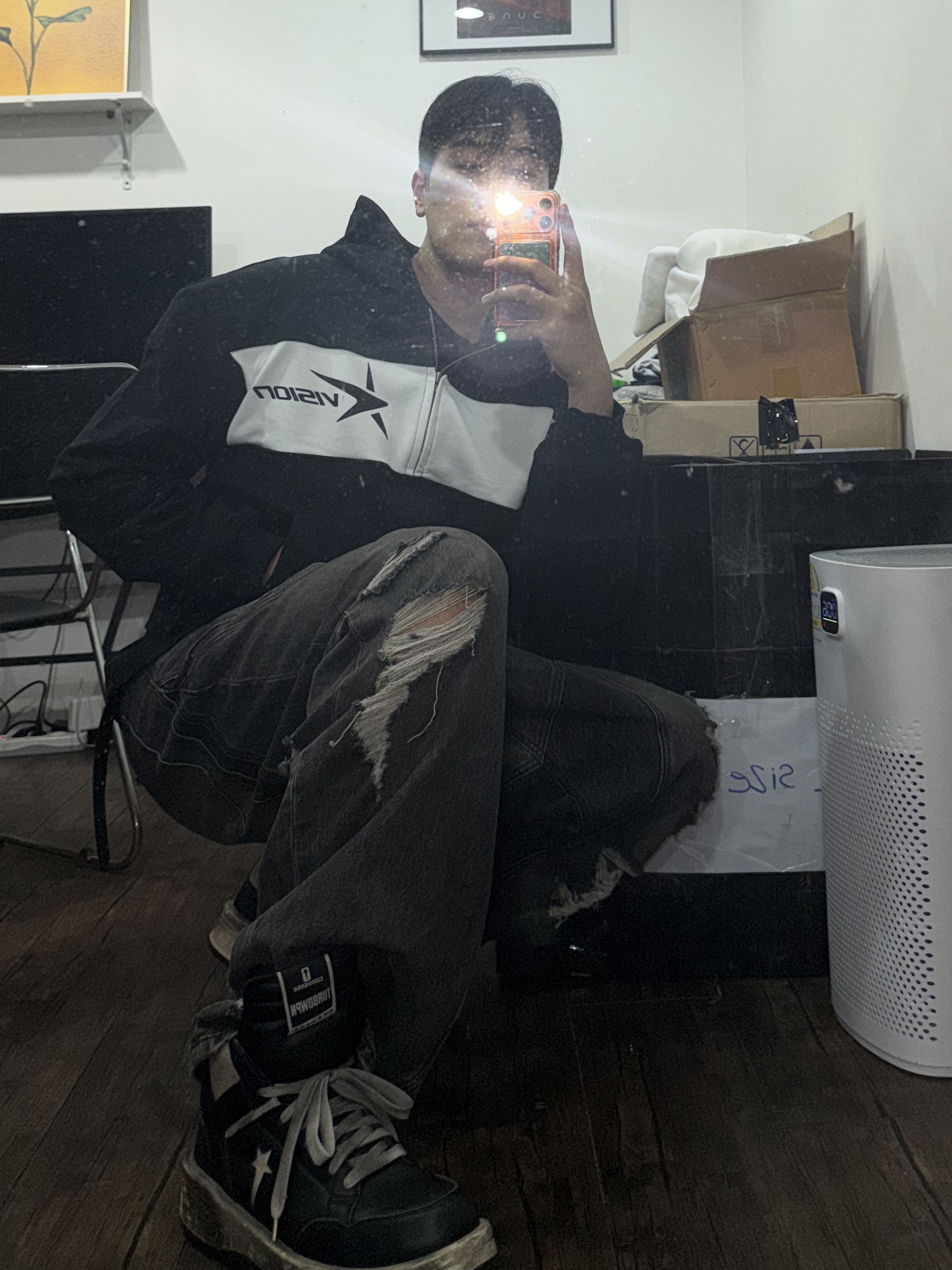Civision by CSC Star Logo Hoodie Zip-Up Black, Converse x Drkshdw Turbowpn Black Cream 착용 스타일 - 1