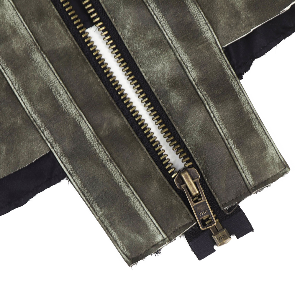 에러앤와이씨 크롭 폴라 코드 레더 자켓 밀리터리그린(ERROR NYC Cropped Leather Polar Code Jacket Military Green) - 6