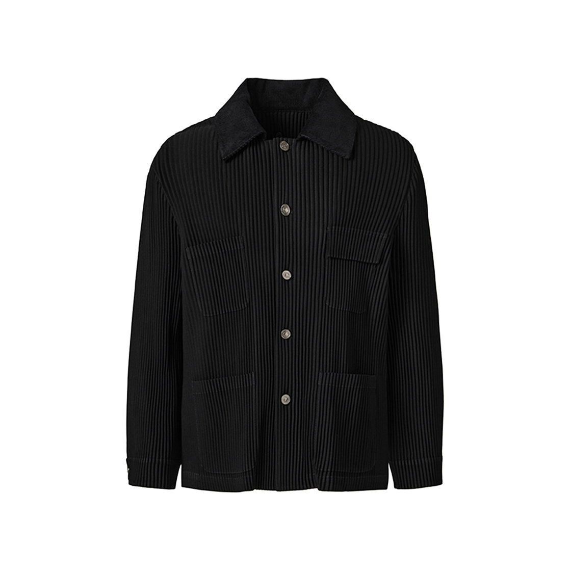 몽플리쎄 여성[공용] 코듀로이 카라배색 라이너 플리츠 워크 자켓 블랙(Monplisse Unisex Coduroy Collar Liner Pleats Work Jacket Black)
