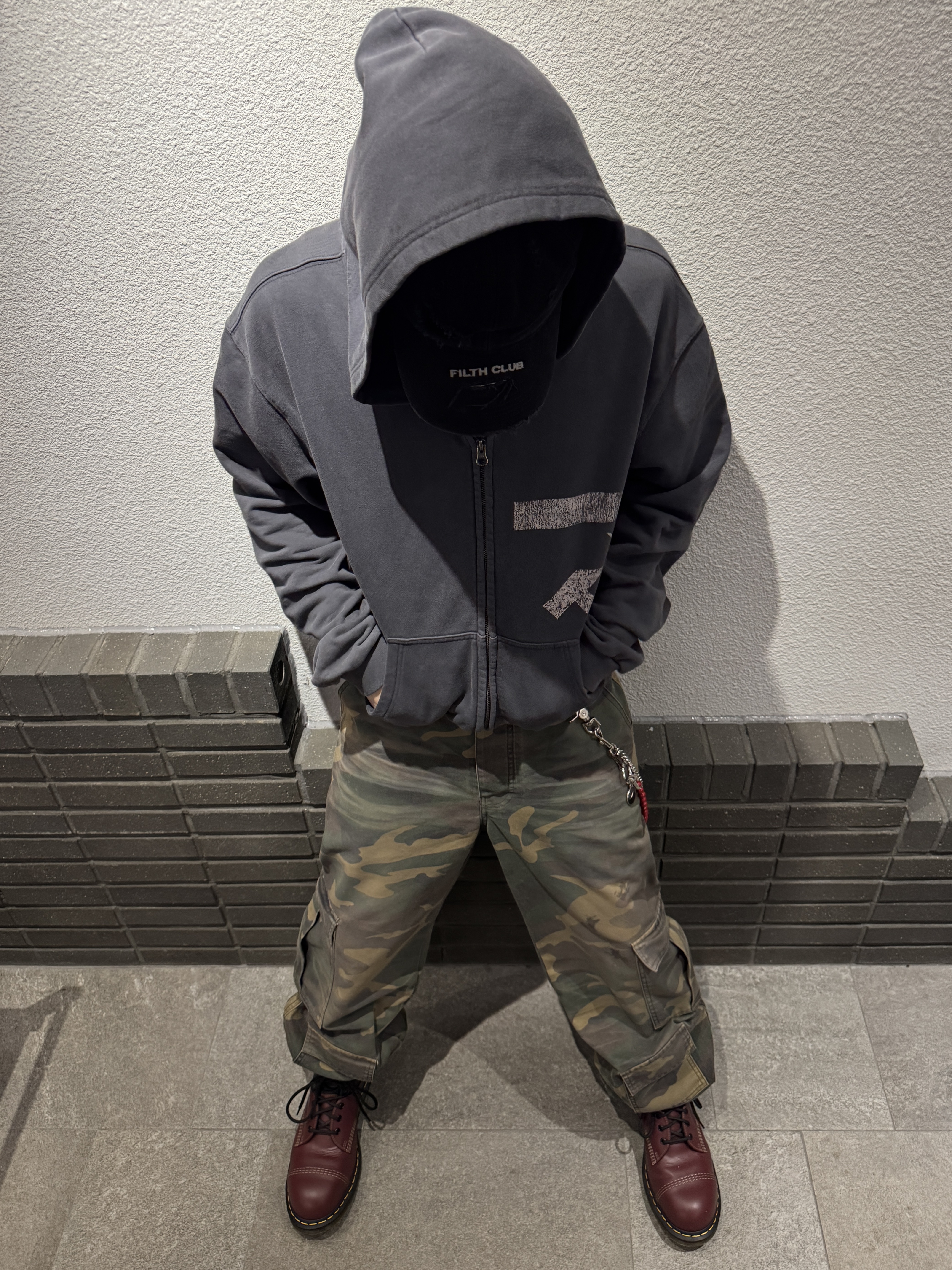 qualisartifexpereo Soviet VTG Hoodie Zip Up, Project G/R Distressed Filth Club Cap Washed Black 착용 스타일 - 3