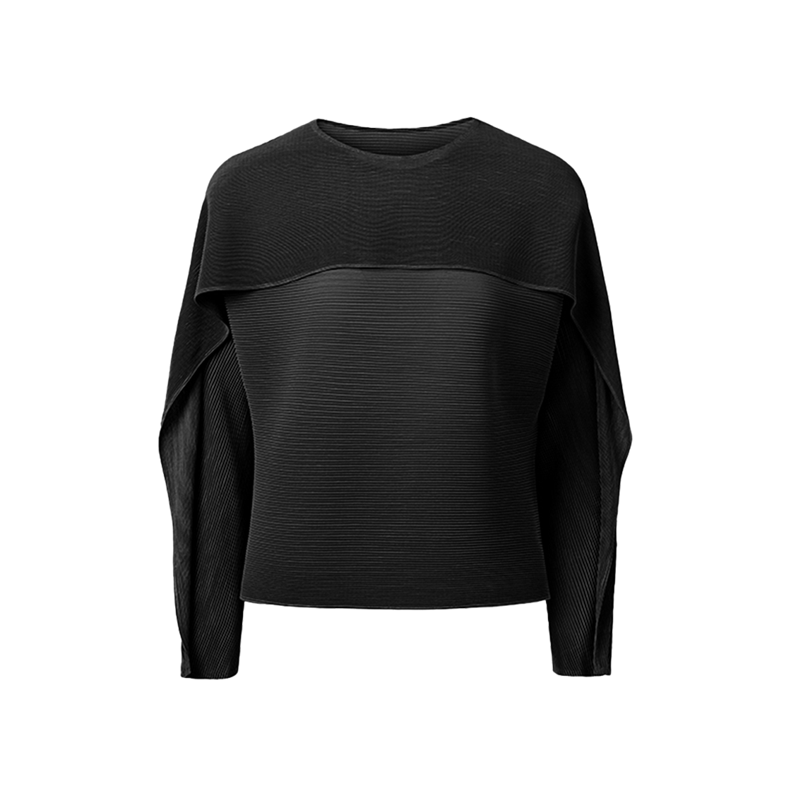 몽플리쎄 여성 플랩 소매 호리즌 플리츠 티셔츠 블랙(Monplisse Women Flap Sleeve Horizon Pleats T-shirts Black)