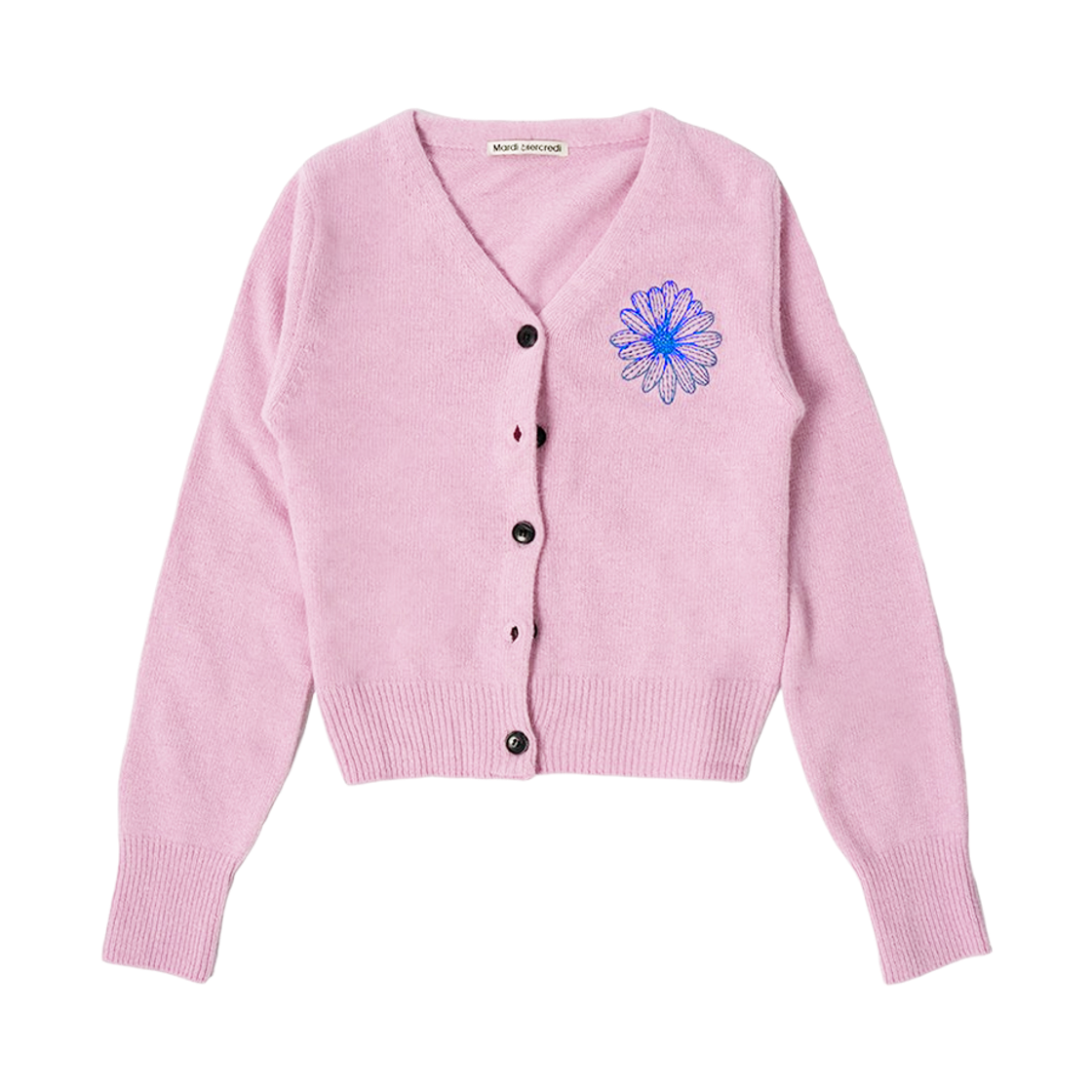 (W) 마르디 메크르디 브이넥 라쿤 블렌디드 가디건 핑크 블루((W) Mardi Mercredi V-Neck Raccoon Blended Cardigan Pink Blue)