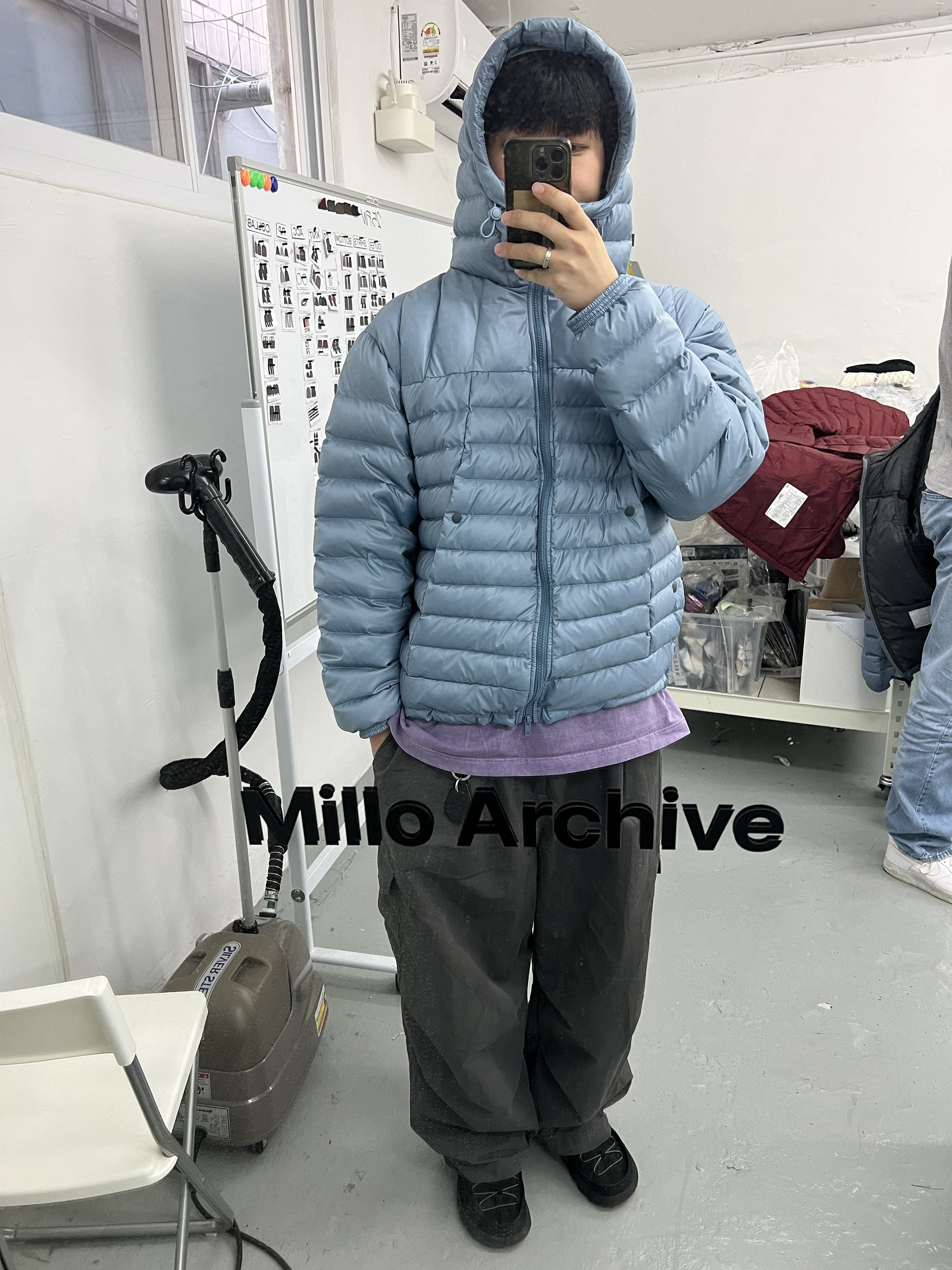 Millo Archive Light Soline Padding Sky Blue 착용 스타일 - 1