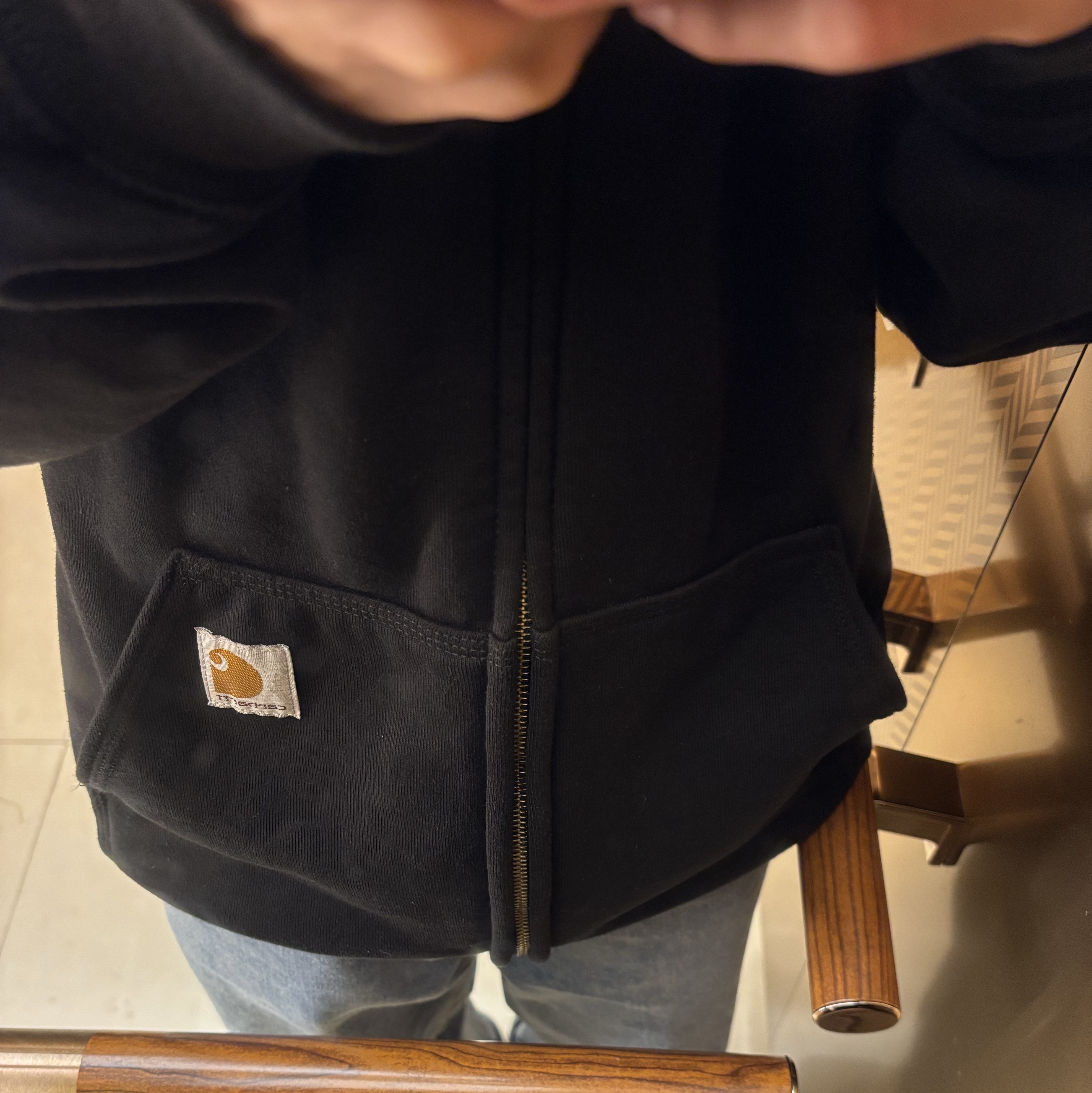 Carhartt Loose Fit Midweight Regular Full Zip Sweatshirt Black 착용 스타일