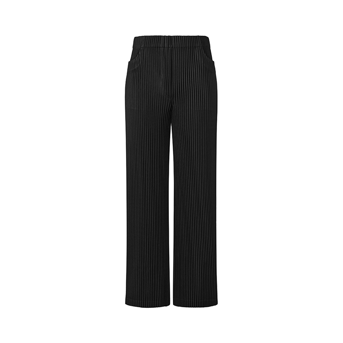 WPA1YBK Monplisse Women Hem Line Snap Pleats Straight Pants Black