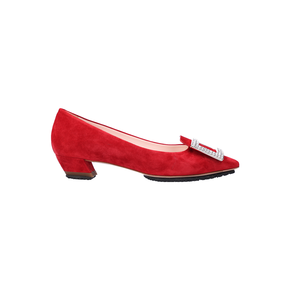 ITNJOFS4RVVV Roger Vivier Belle Vivier Suede Flat Shoes in Red, Size 36