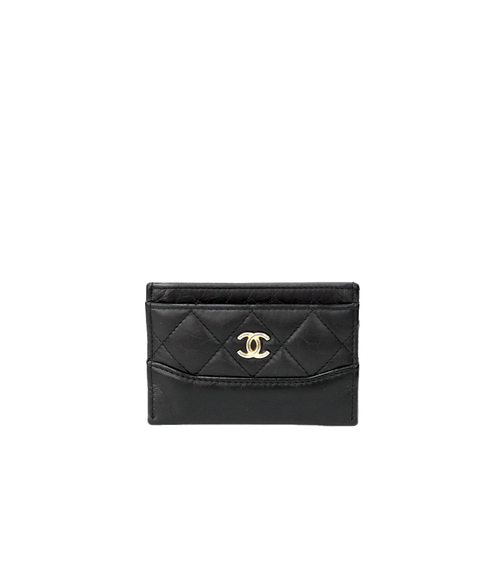 ITLNQMC6TFBH Chanel Black Leather Card Holder Wallet C-B38001