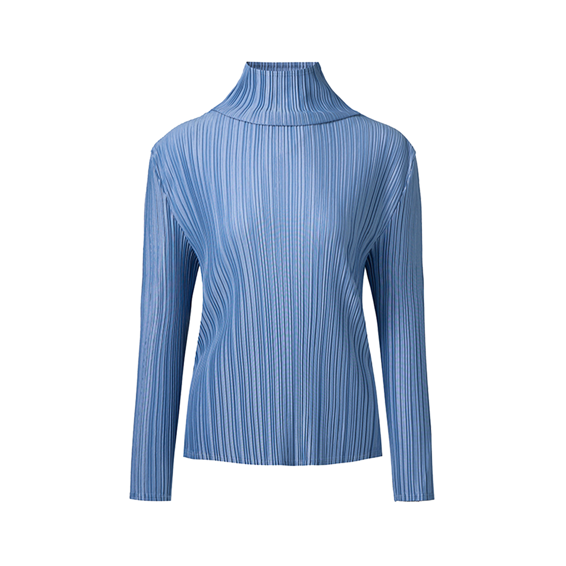 WTS1YBL Monplisse Women High Neck Long Sleeve Pleats T-shirts Blue