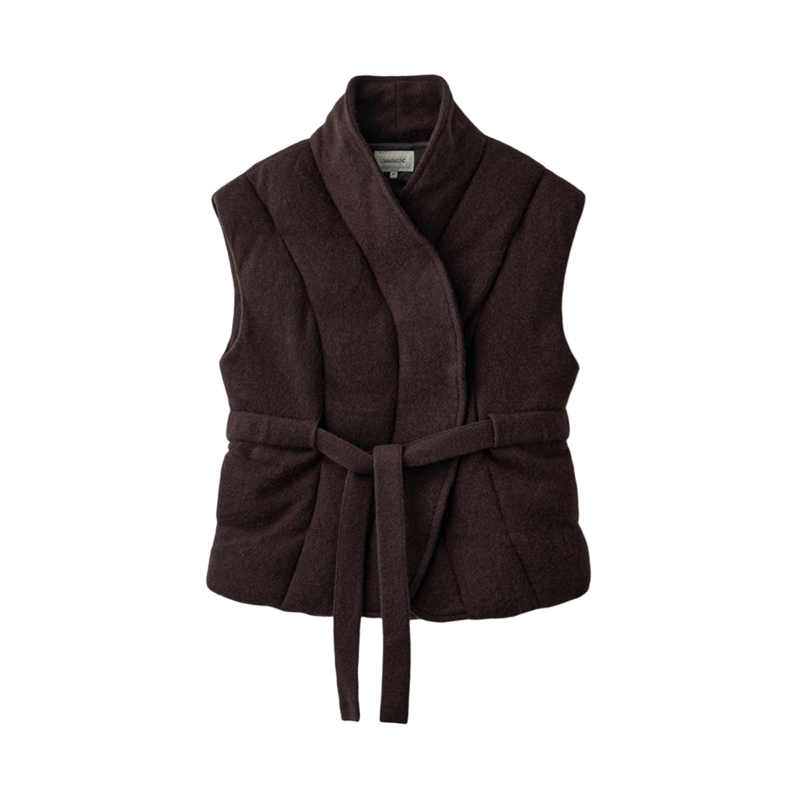 UM254WVT81BR UMARMUNG Wool Cashmere Oversize Belted Puffer Vest_Brown