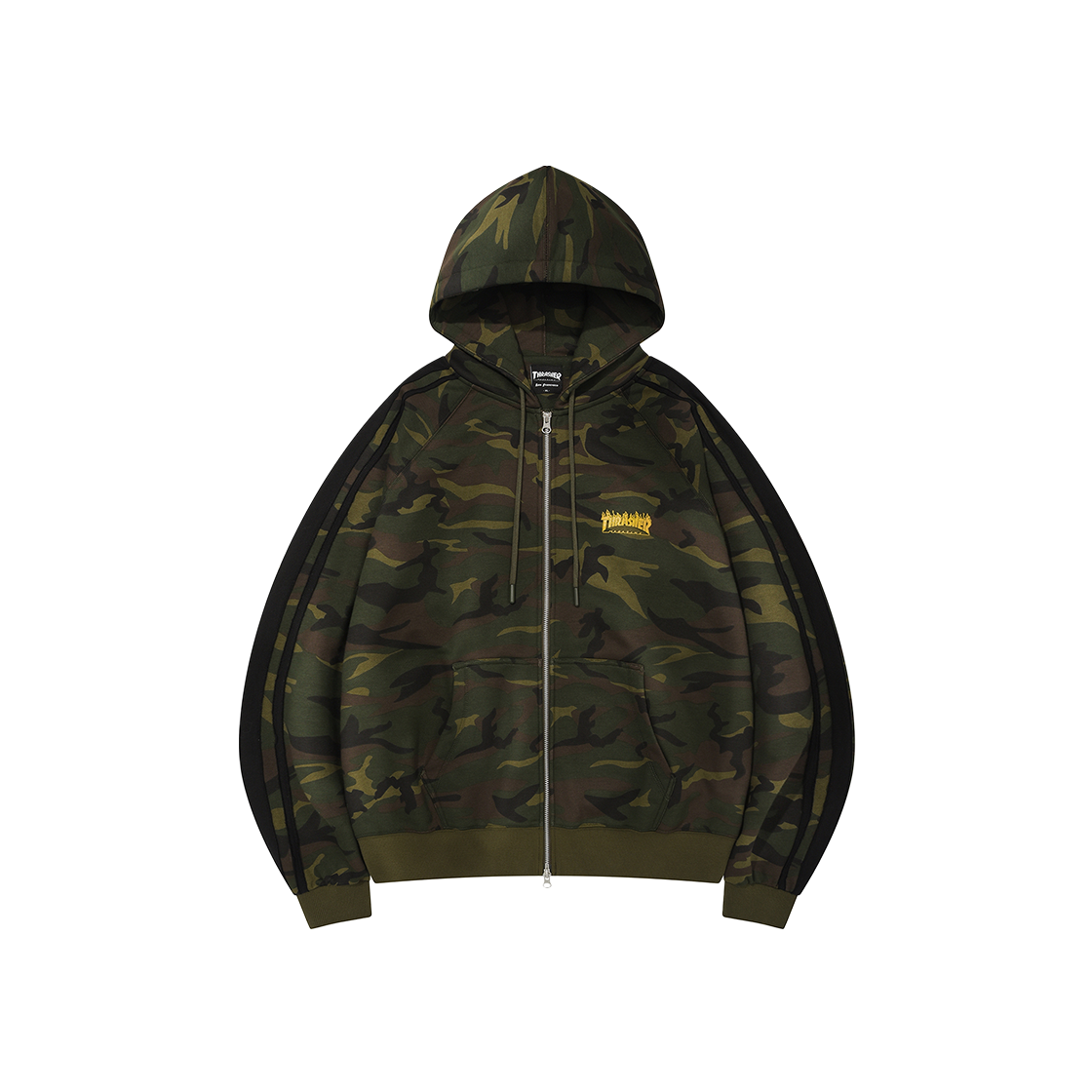 TR2503HZ03CA THRASHER Flame Washed Track Hooded Zip-Up Camo