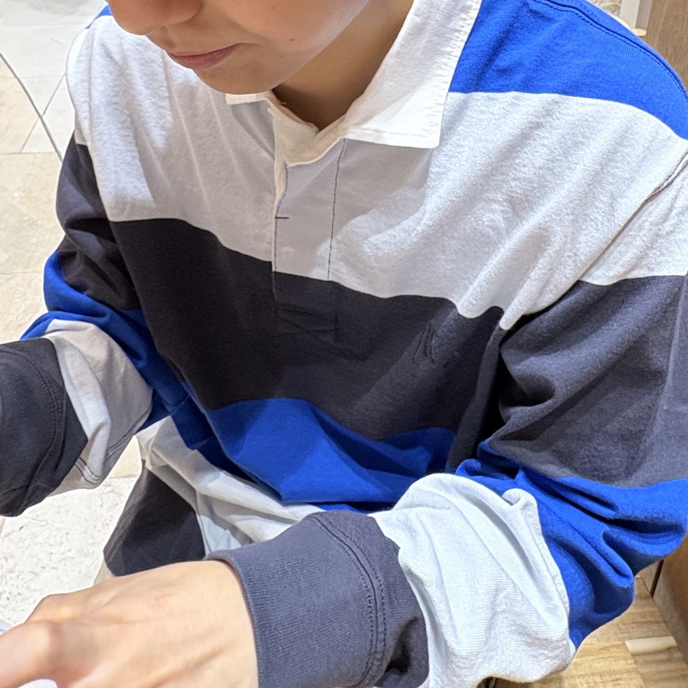 Uniqlo x JW Anderson Oversized Rugger Stripe Polo Shirt Blue - KR 착용 스타일