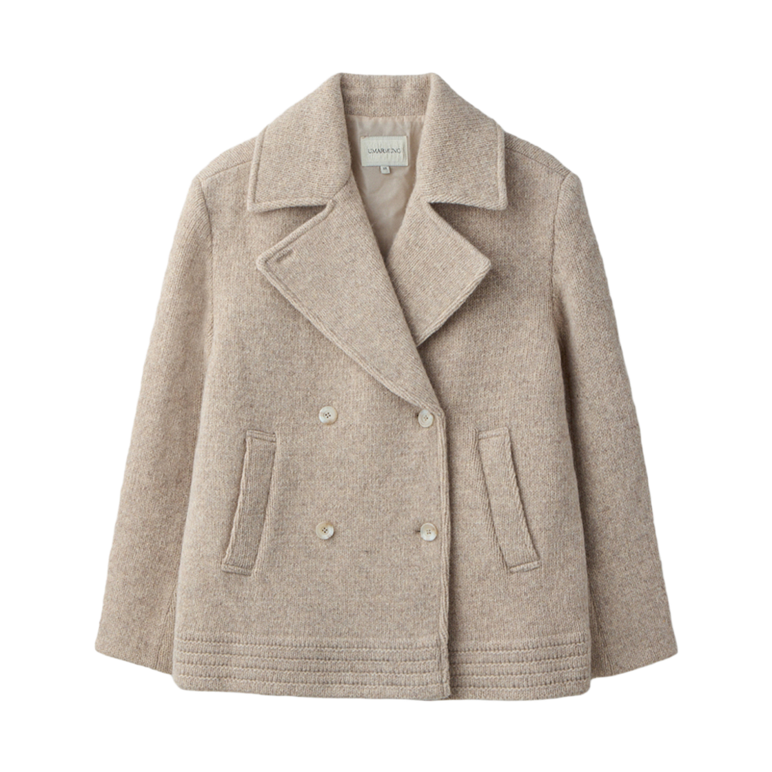 UM254WCT76BE UMARMUNG Shetland Wool Knitted Pea Coat_Almond