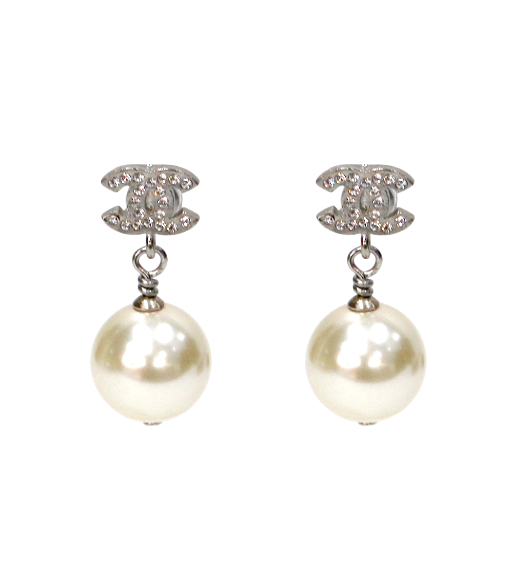 샤넬 큐빅 CC 진주 드롭 실버 귀걸이 A-B36754(Chanel Cubic CC Pearl Drop Silver Earrings) - 1