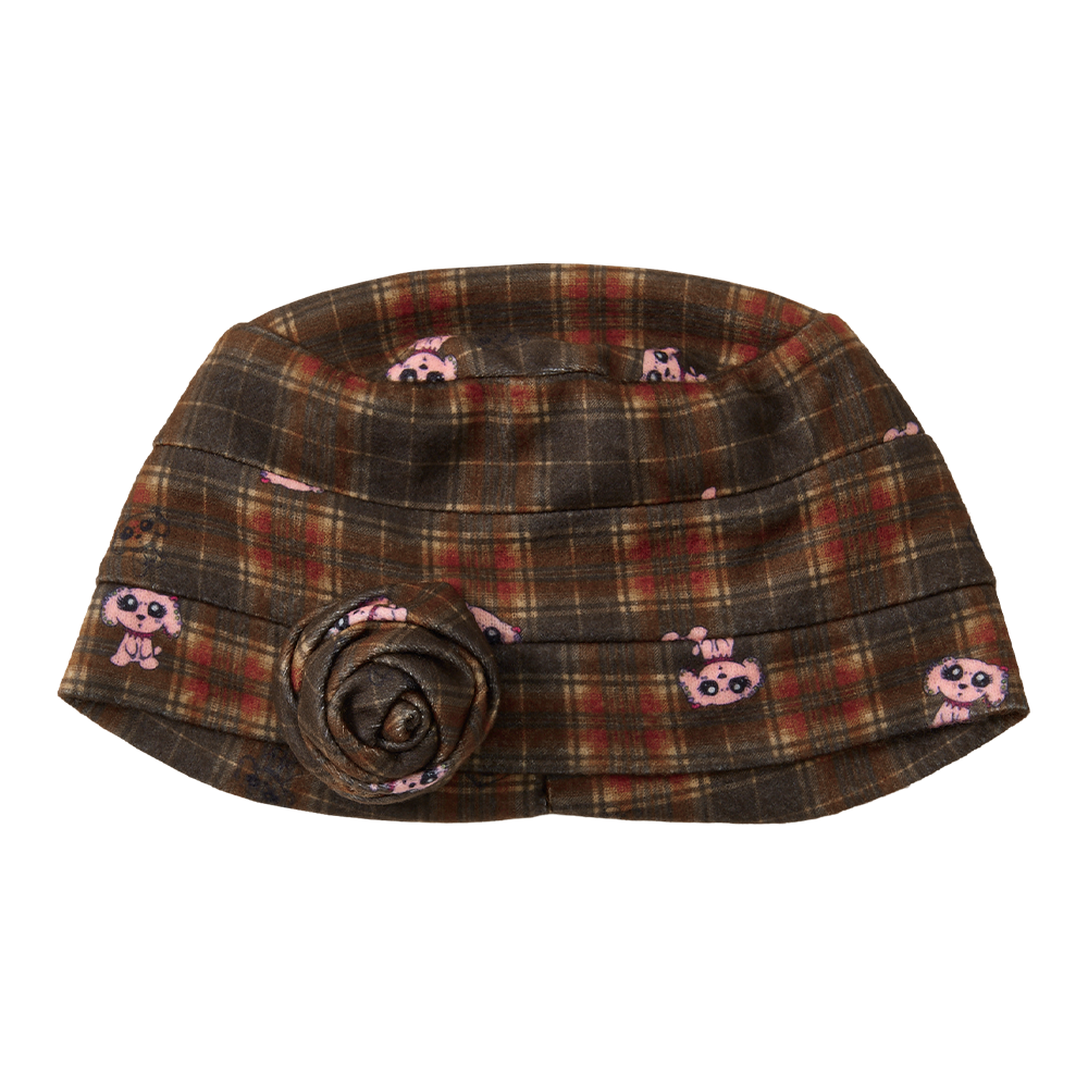 유쓰배쓰 코사지 체크드 비니_브라운(YOUTHBATH Corsage Checked Beanie_Brown)