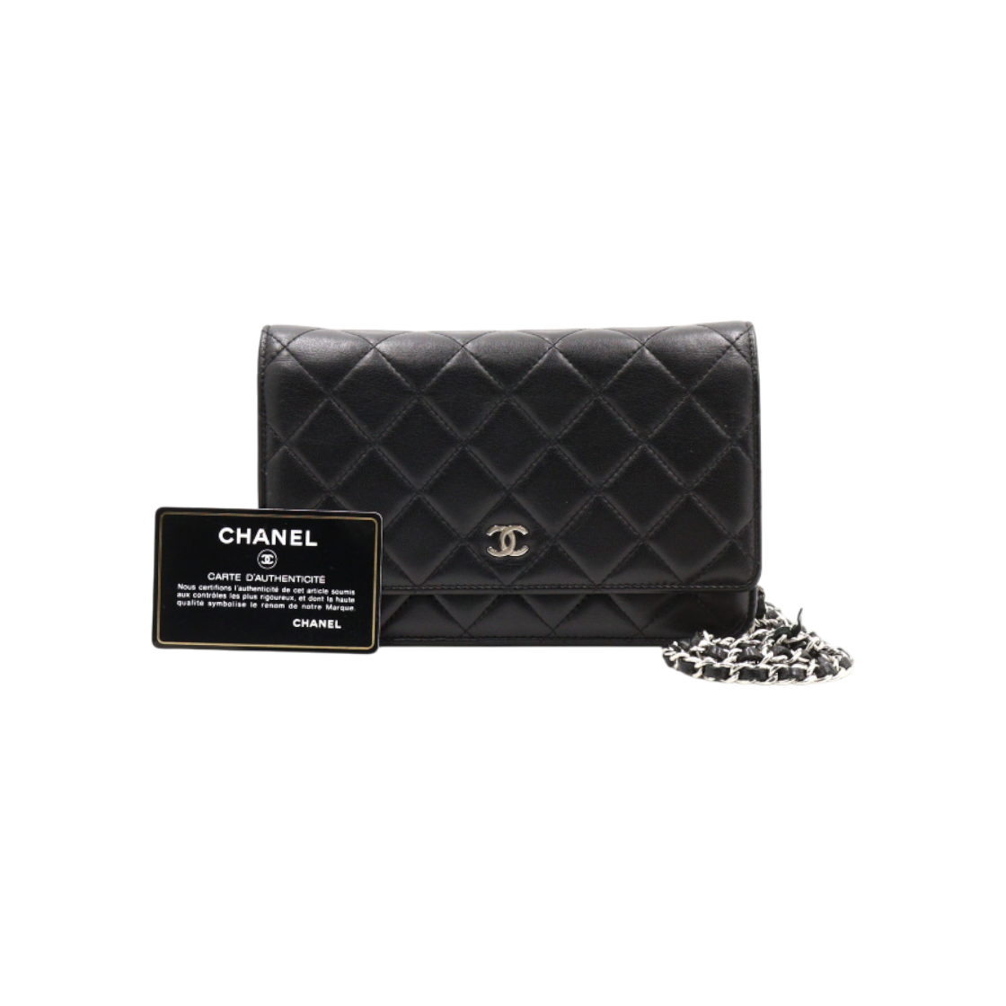 ITCM5C5N7Q48 Chanel Black Lambskin WOC Silver CC Chain Shoulder and Crossbody Bag