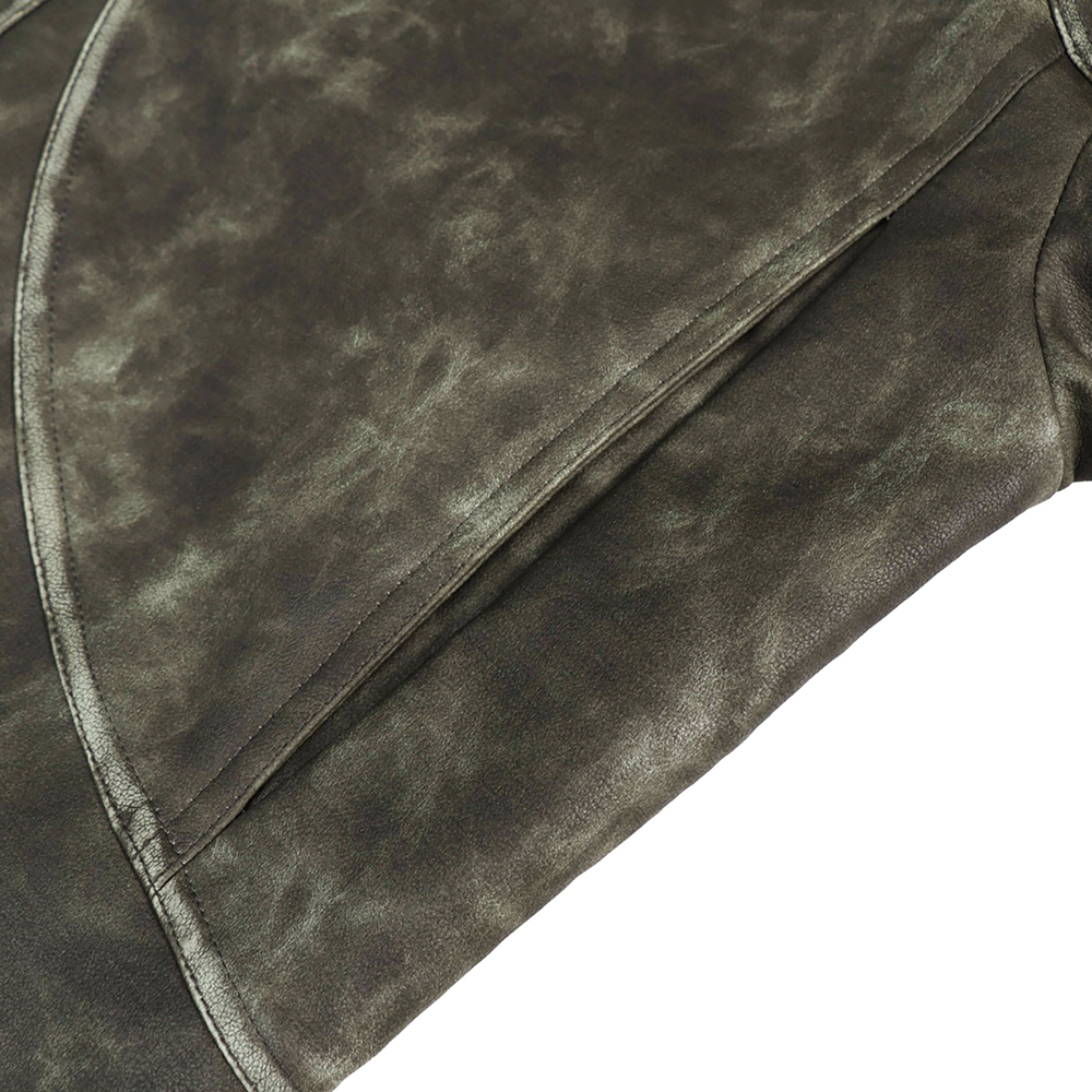 에러앤와이씨 크롭 폴라 코드 레더 자켓 밀리터리그린(ERROR NYC Cropped Leather Polar Code Jacket Military Green) - 4