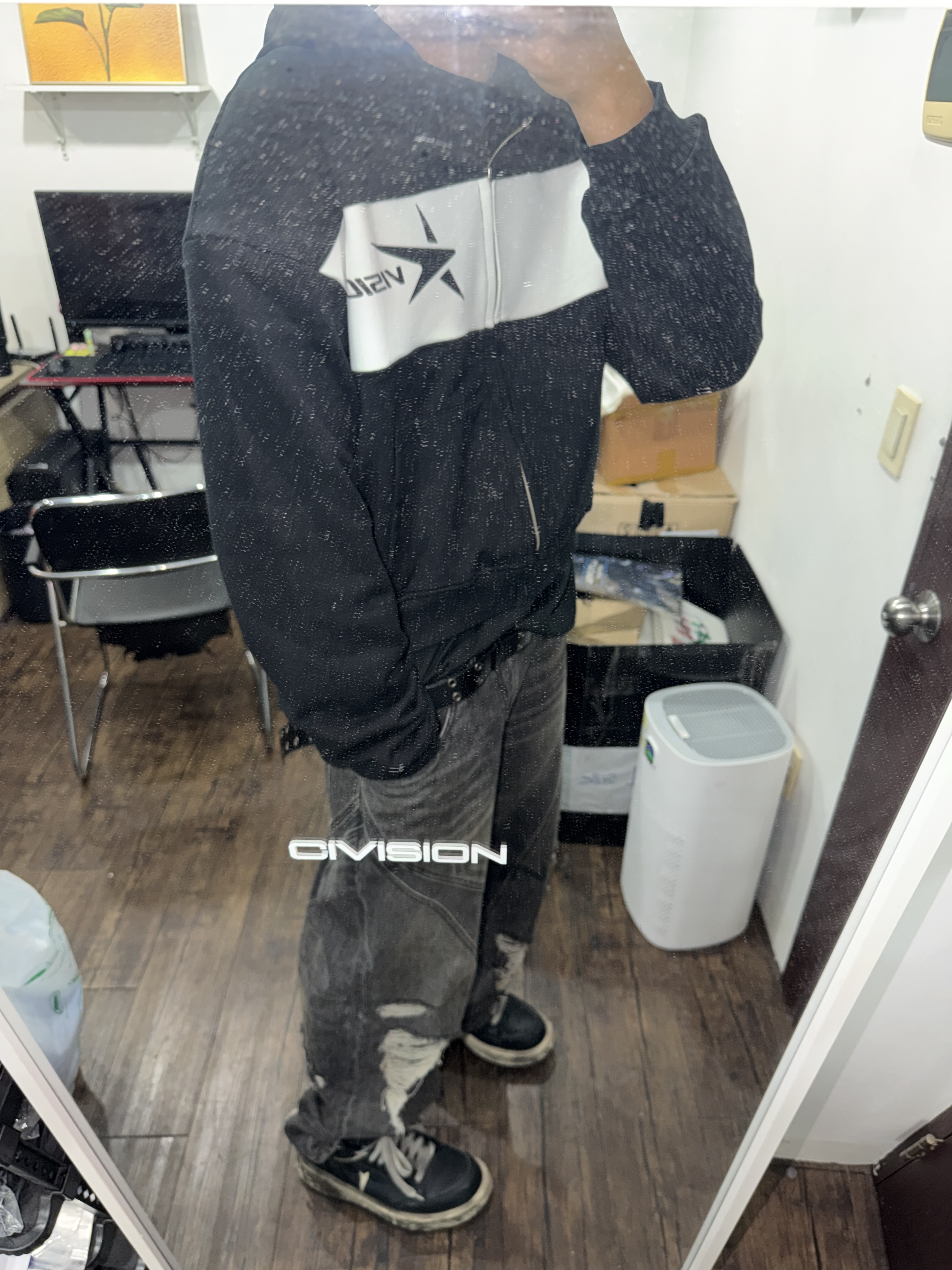 Civision by CSC Star Logo Hoodie Zip-Up Black, Converse x Drkshdw Turbowpn Black Cream 착용 스타일 - 4