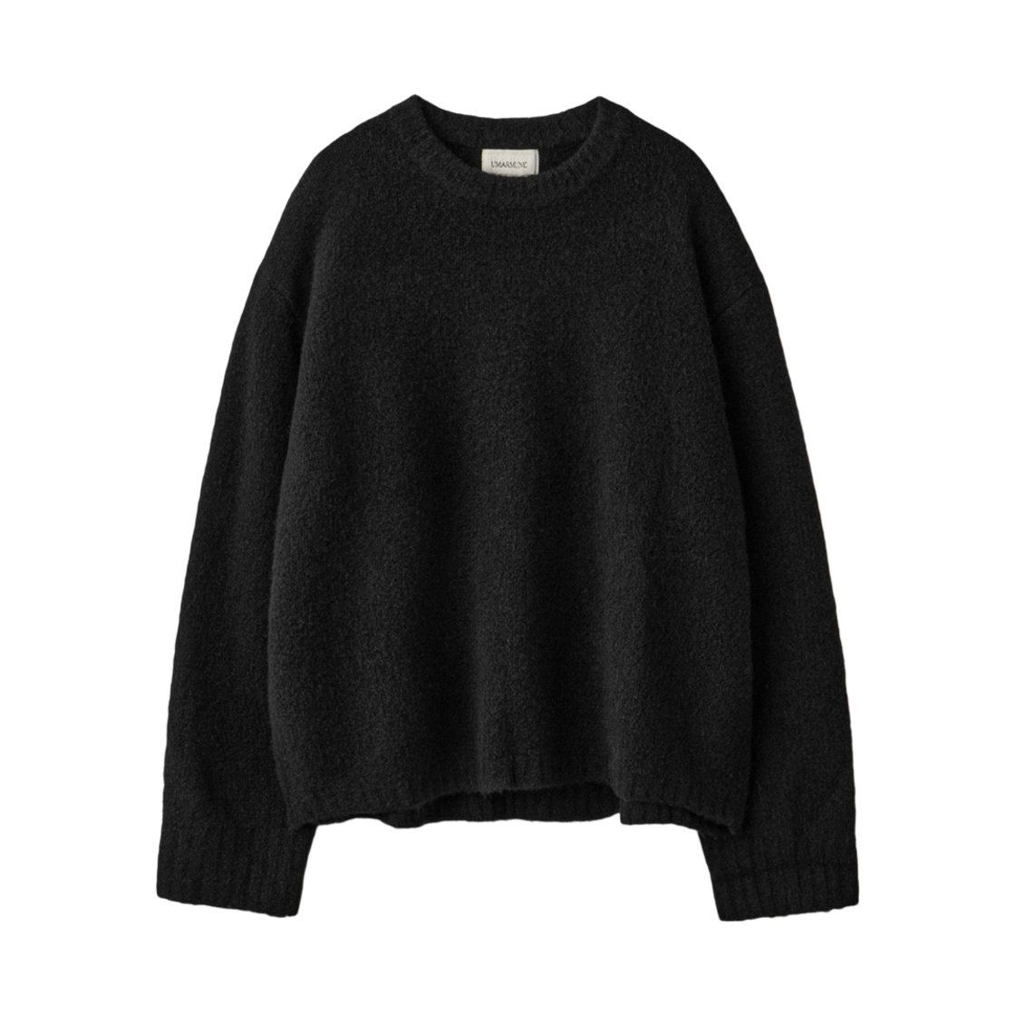 UM253APO10BK UMARMUNG Wool Alpaca Button Sleeve Crewneck Pullover_Black