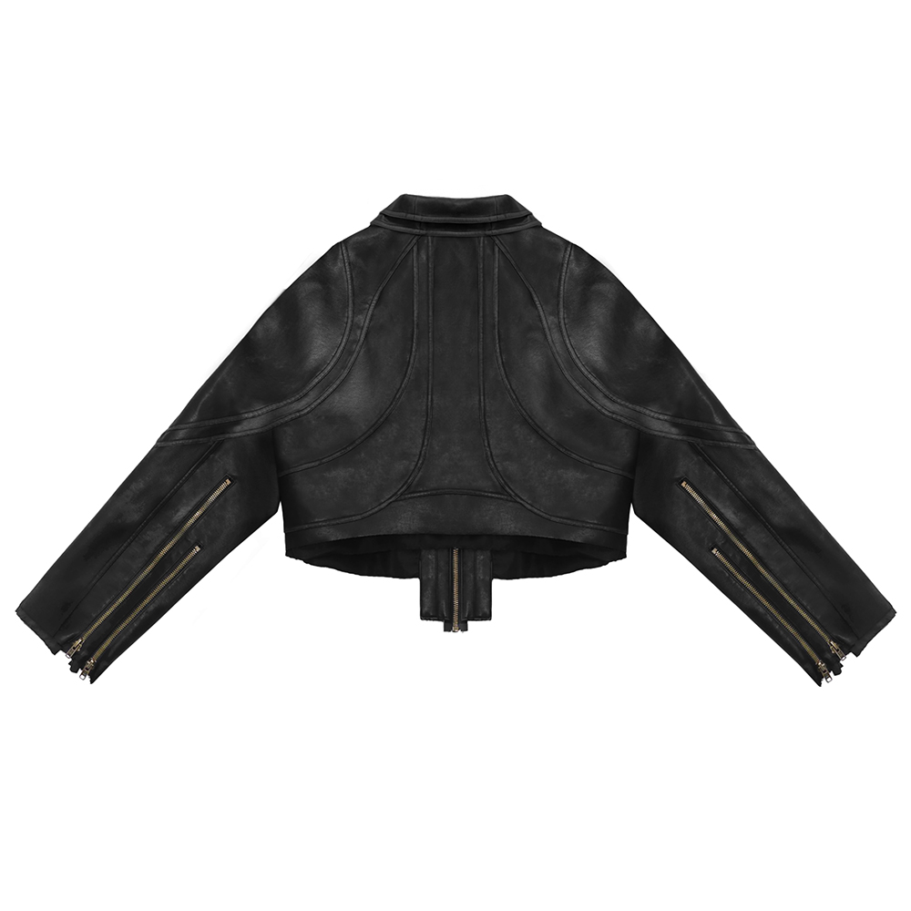 에러앤와이씨 크롭 폴라 코드 레더 자켓 검정색(ERROR NYC Cropped Leather Polar Code Jacket Black) - 2
