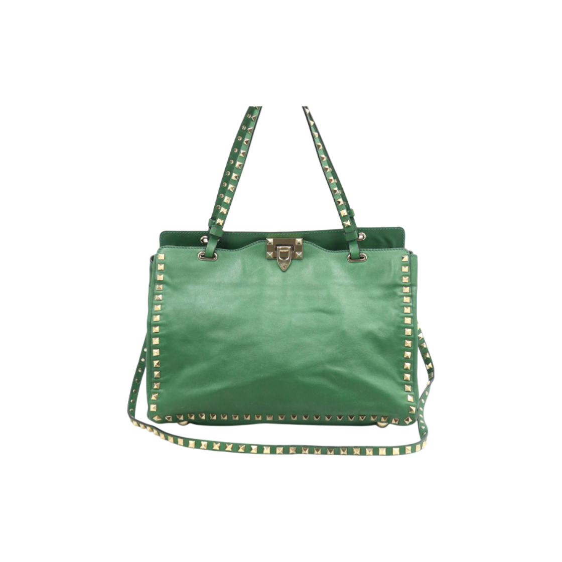 ITIME6FHRVMB Valentino Green Soft Leather Garavani Rockstud Tote & Shoulder Bag