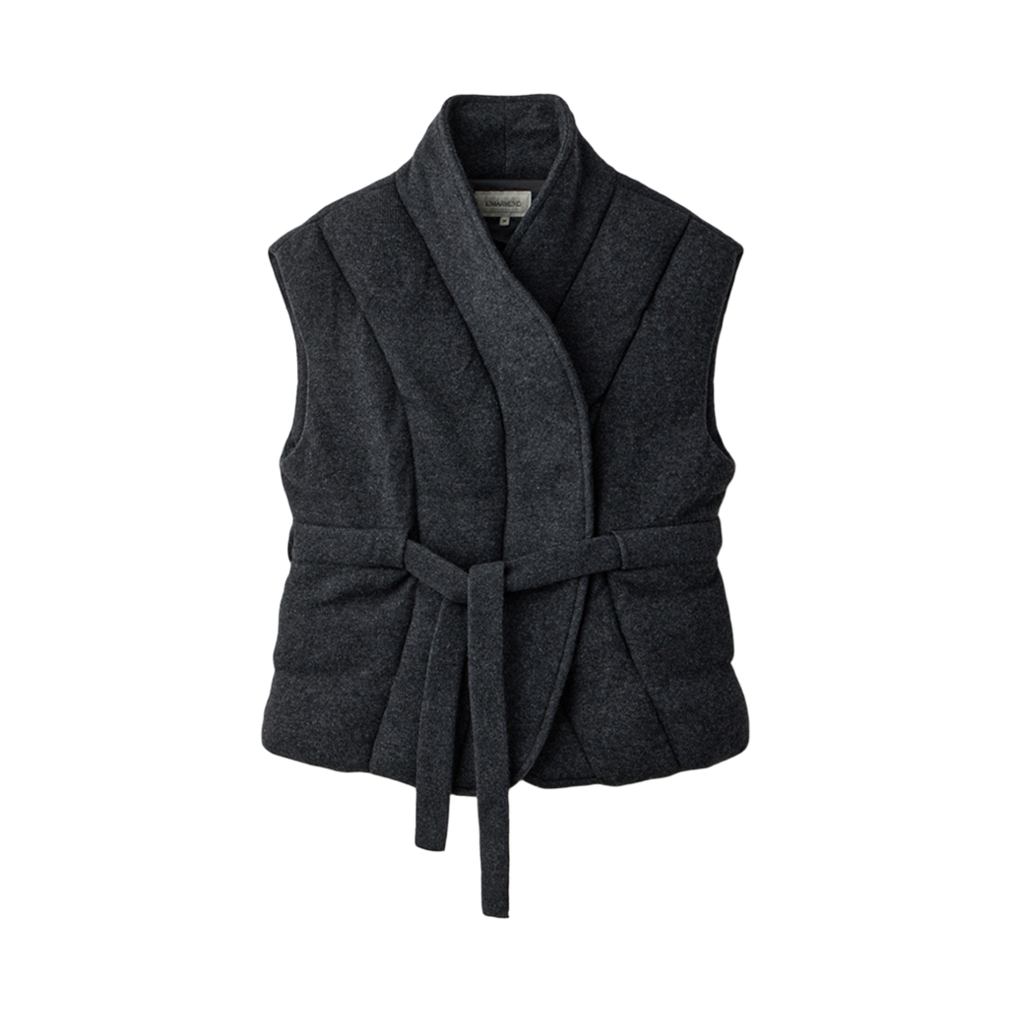 UM254WVT81GR UMARMUNG Wool Cashmere Oversize belted puffer vest_Heather grey