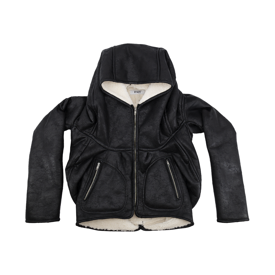 P0000BYA Sundayoffclub “GHAST” Crackle Shearling Hoodie Black