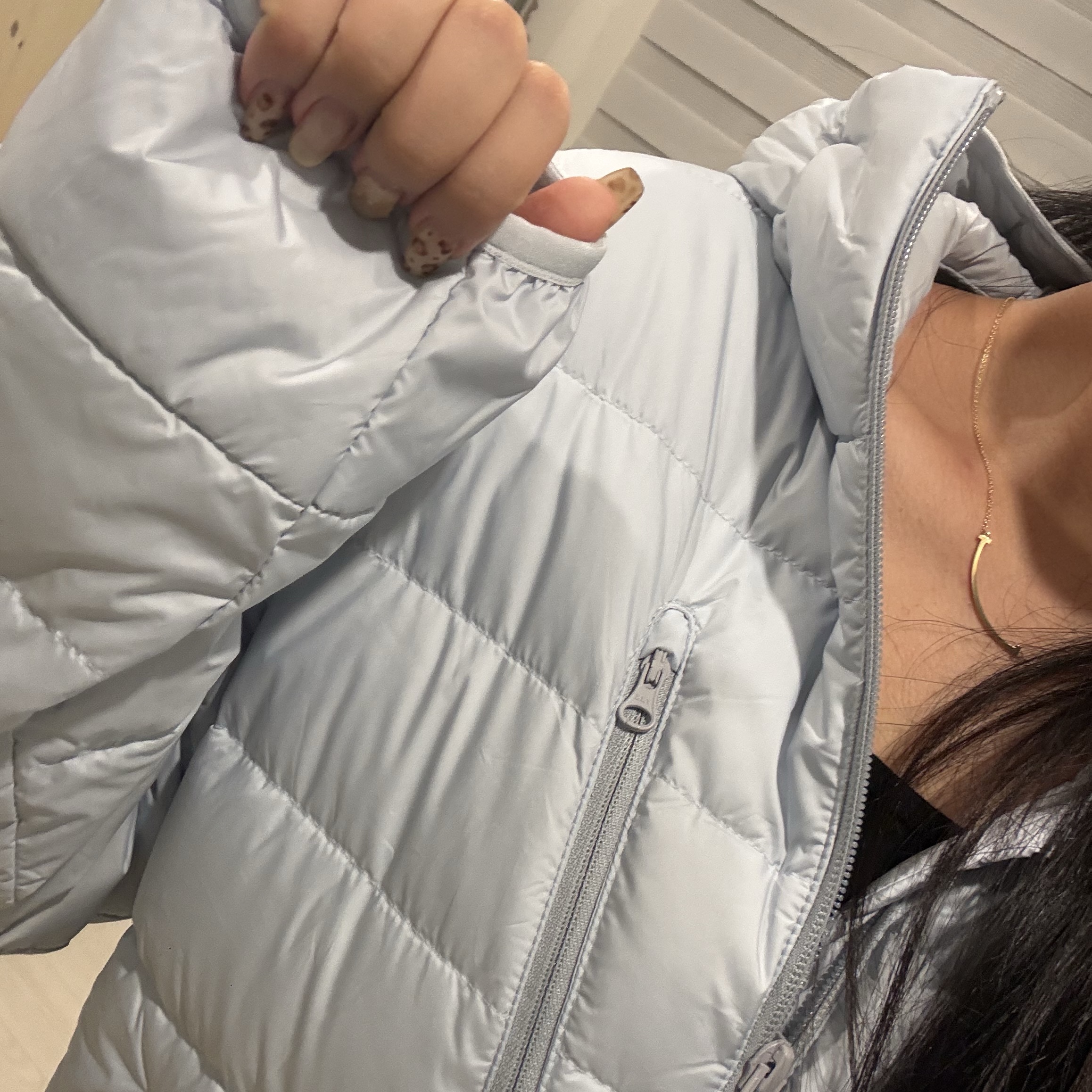 Musinsa Standard City Leisure Hooded Light Down Jacket Cloudy Blue 착용 스타일 - 2