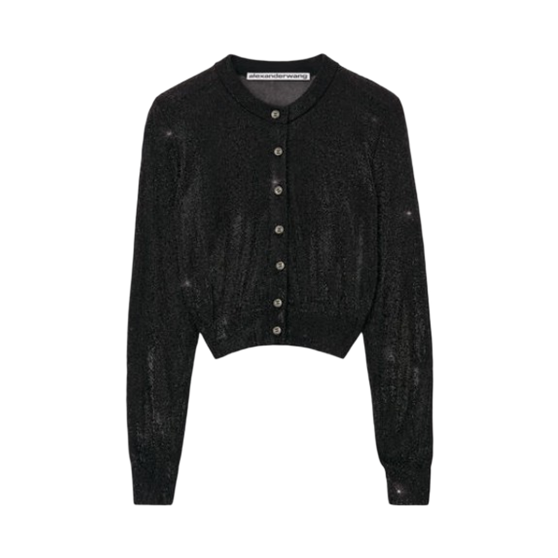 1KC3243037001 (W) Alexander Wang Beads Hotfix Crewneck Cropped Cardigan Black
