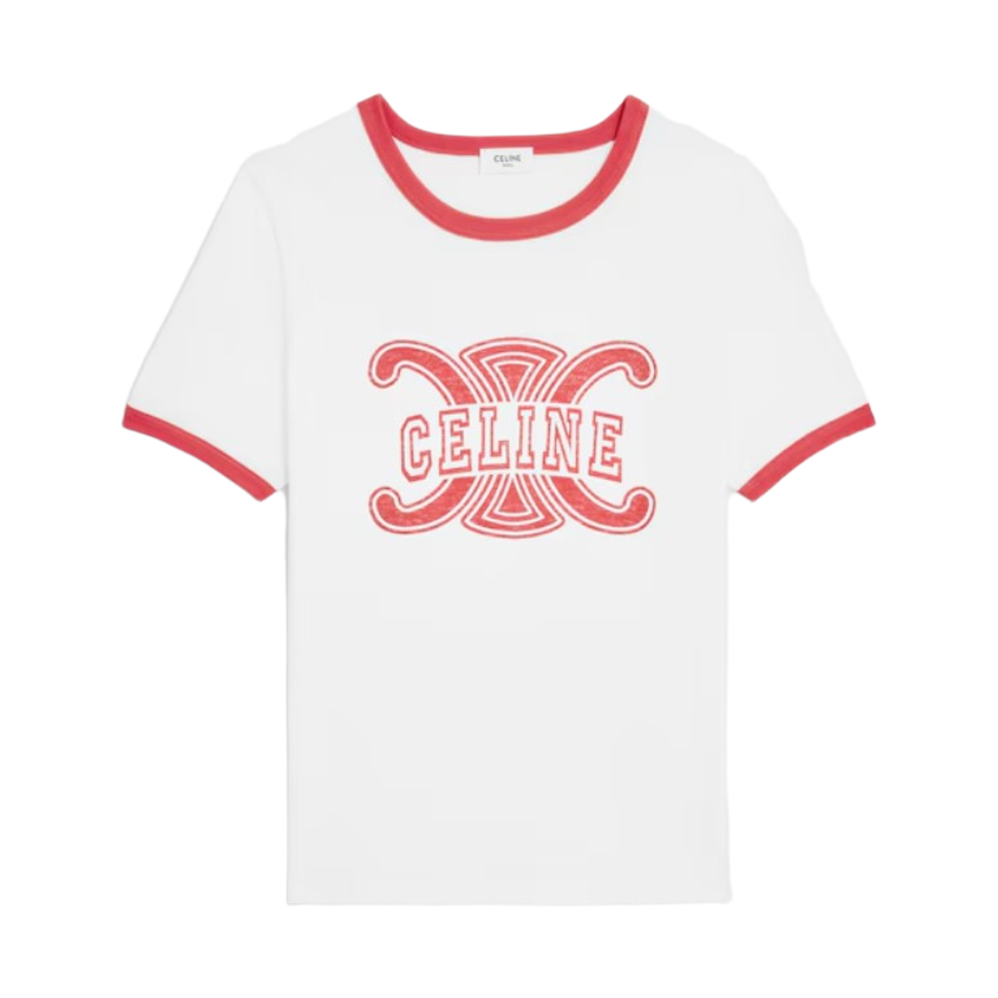 RX0CH671Q-GDJ2 (W) Celine 70's T-Shirt in Cotton Jersey Off White Cherry Red