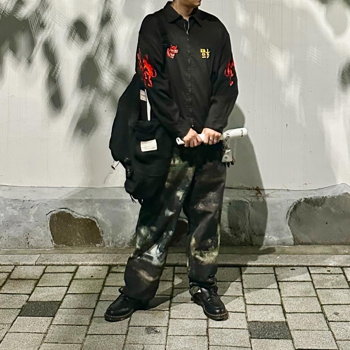 Stussy Stenpat Camo Big Ol' Jean Fortine, Dr. Martens Penton Smooth Leather Loafers Black 착용 스타일