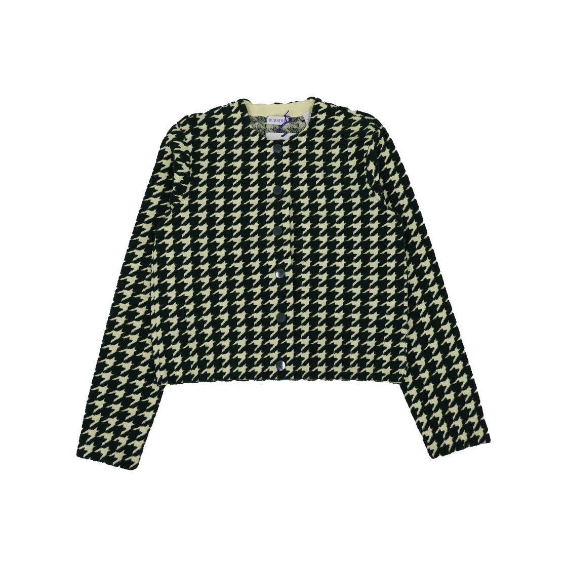 ITC63E2GFLS7 Burberry Houndstooth Cotton Blend Cardigan - Green