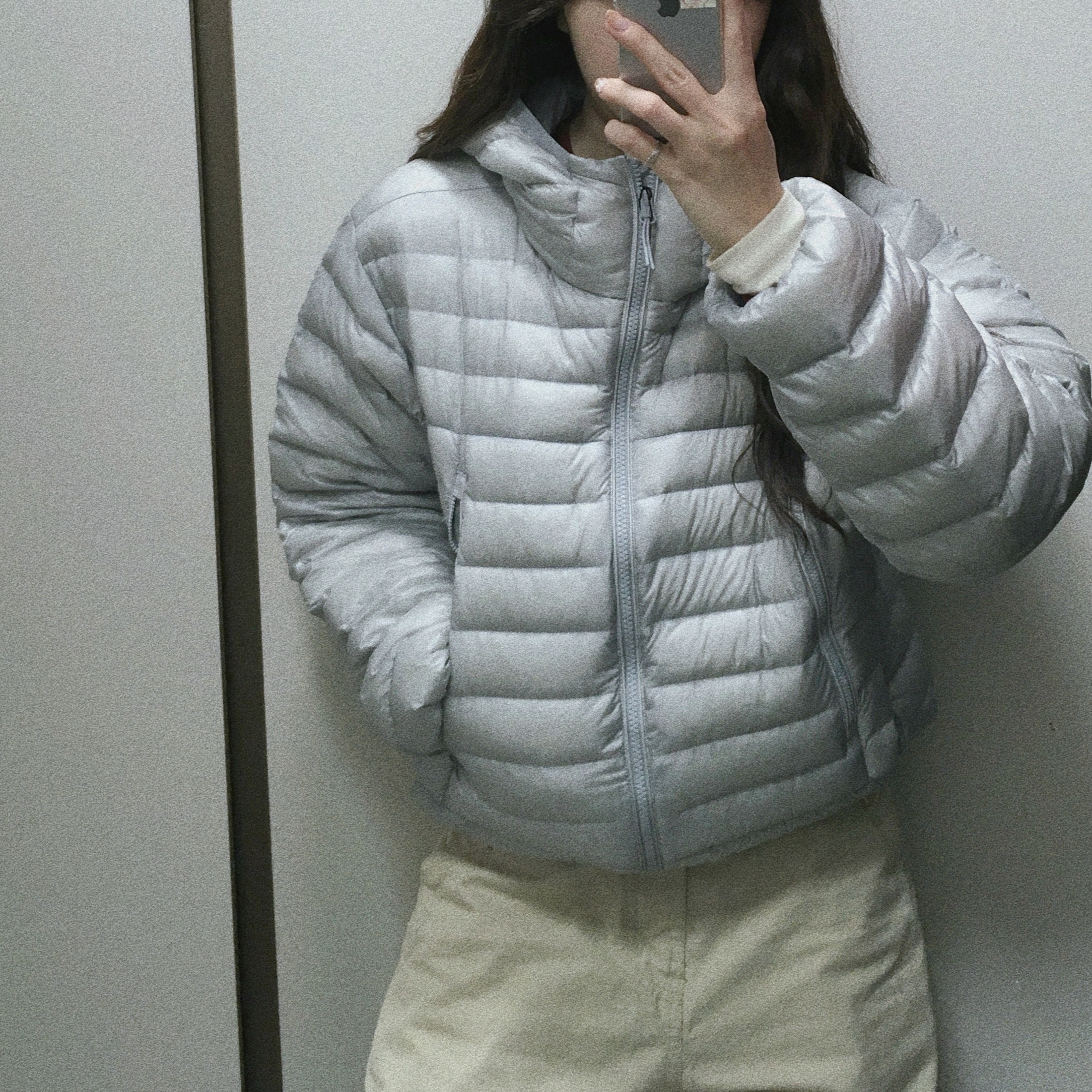 Musinsa Standard City Leisure Sheer Ripstop Hooded Light Down Jacket Cloudy Blue 착용 스타일 - 2