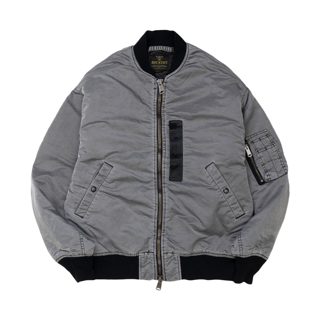 51505BK Houston Japan Pigment Dye Relax MA-1 Flight Jacket Black 51505