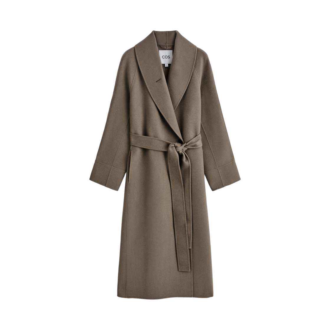 (W) 코스 벨티드 더블 페이스드 울 롱 코트 브라운((W) COS Belted Double-Faced Wool Long Coat Brown) - 1