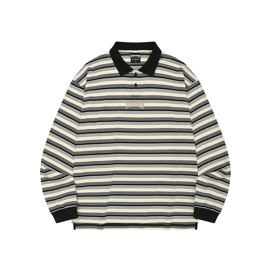 트레셔 카라 스트라이프 롱 슬리브 블랙(THRASHER Flame Collar Stripe Long Sleeve Black)